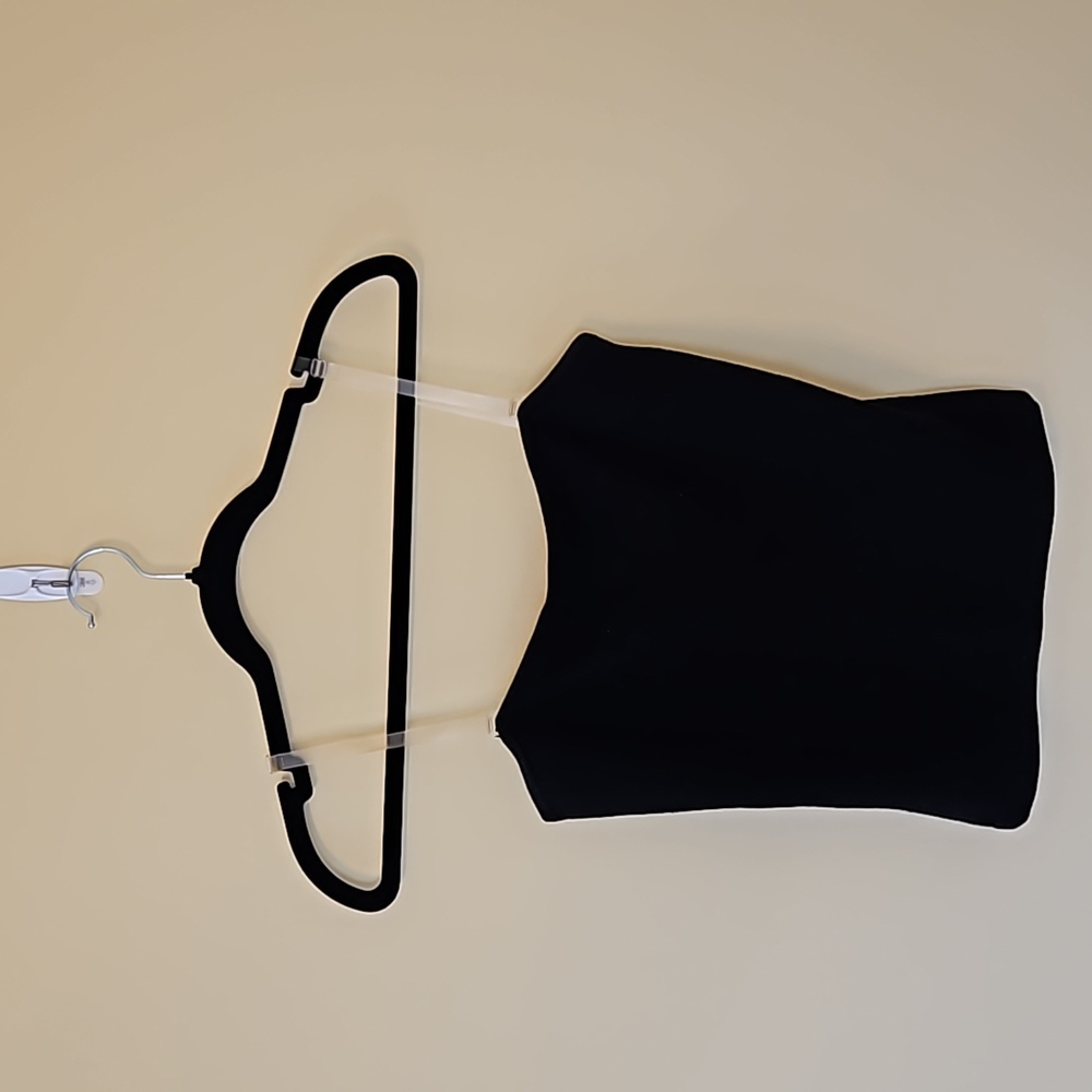 Express silk/cashmere blend crop top with removable and adjustable clear straps